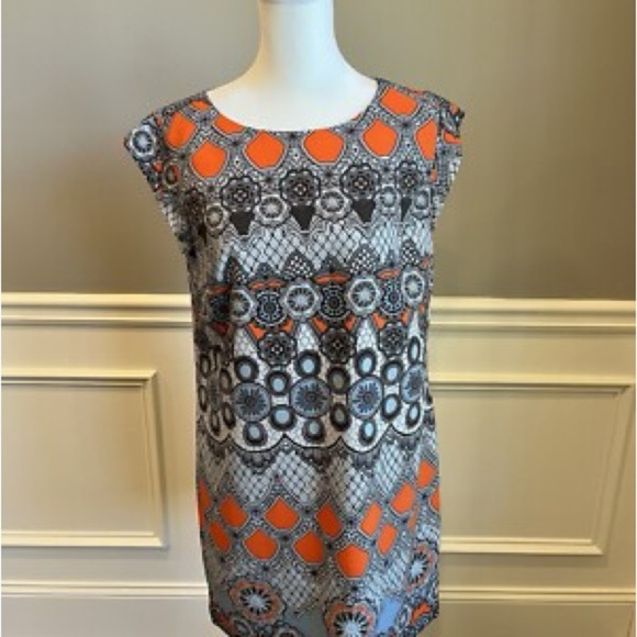 BANANA REPUBLIC Dress size 6 Geometric Patterned Shift Dress in Orange and Black - Picture 3 of 14